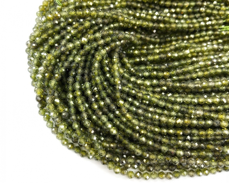 Бусины Циркон натуральный ювелирной огранки размер 4мм цвет зеленый Зеленый