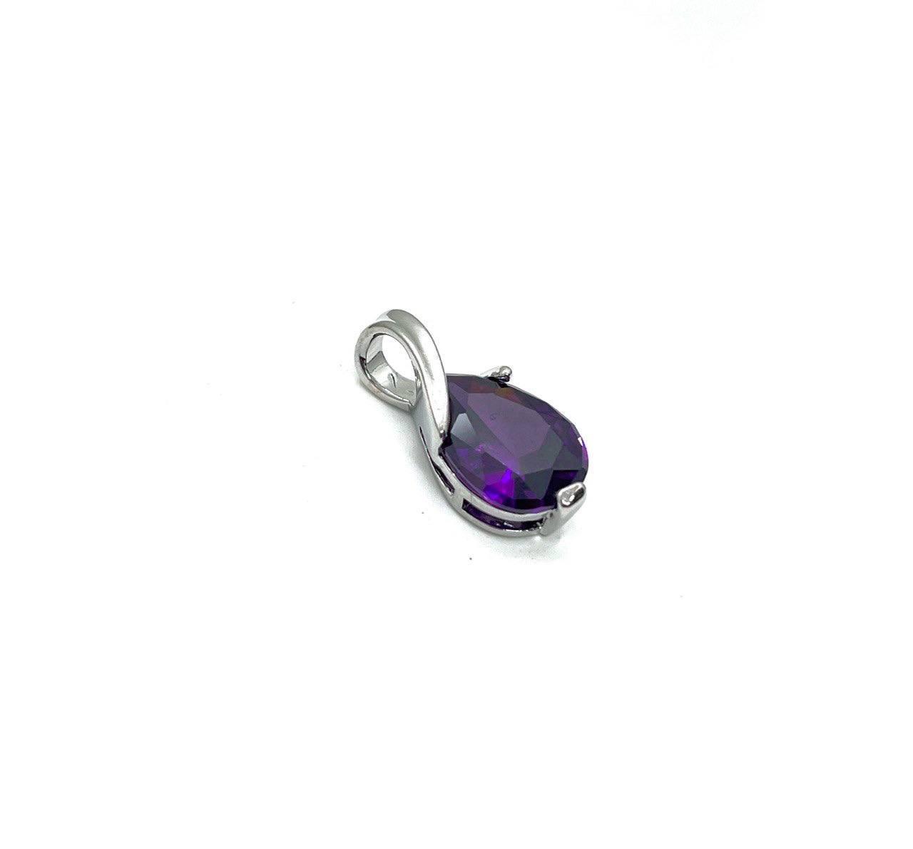 Подвеска-кулон Капля с фиолетовым фианитом цвет серебро размер 10*22,5мм Серебро