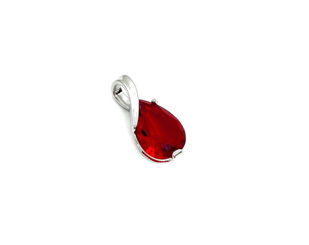 Подвеска-кулон Капля с красный фианитом цвет серебро размер 10*22,5мм Серебро